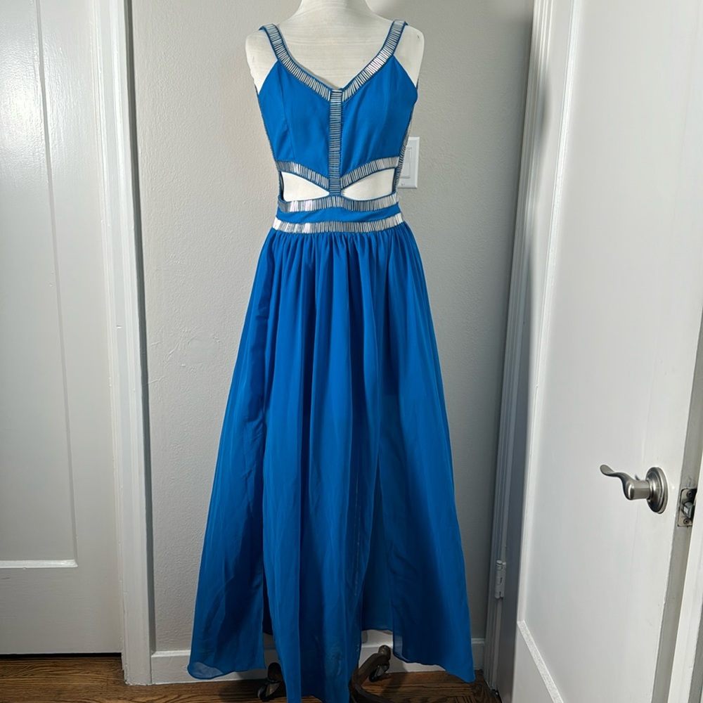 Caribbean Queen Evening Maxi Gown Beaded Cut Out Backless Dress